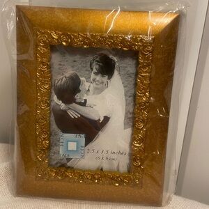 Vintage wedding small frame gold crackle raised floral trim romantic flowers